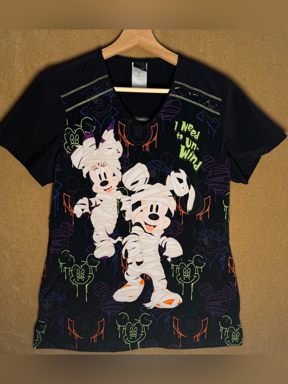 Disney Mickey & Minnie Halloween Mummy Scrub Top S